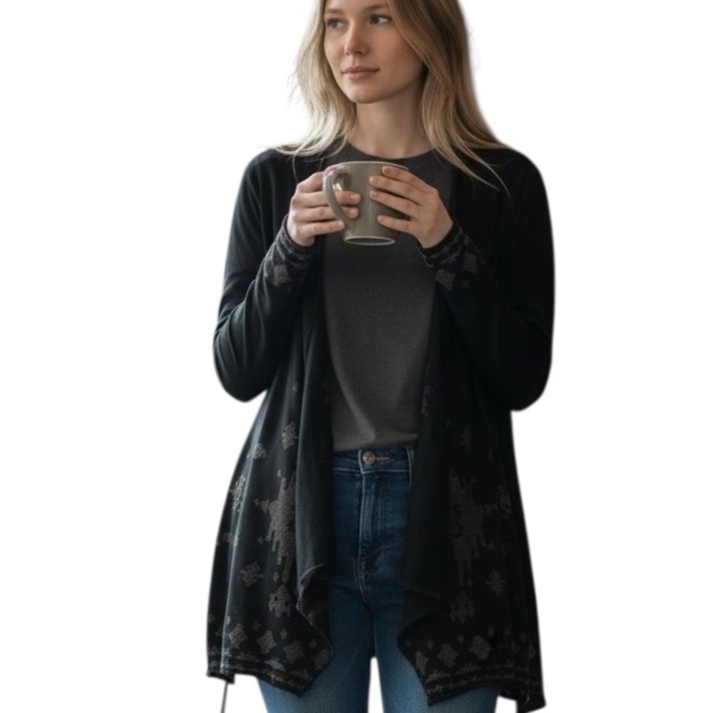 LUCKY LOTUS LUCKY BRAND OPEN FRONT WESTERN HIPPIE BOHO COTTON CARDIGAN SMALL